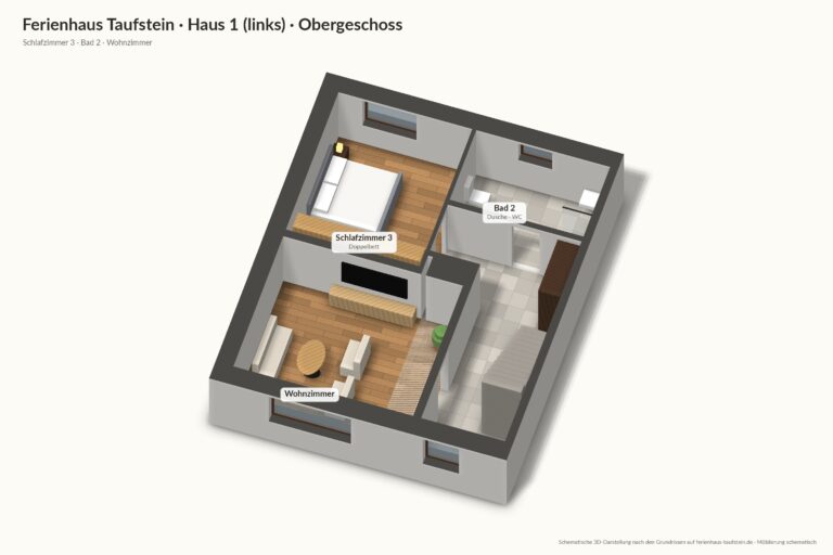 Ferienhaus Taufstein Haus 1 · Obergeschoss in 3D