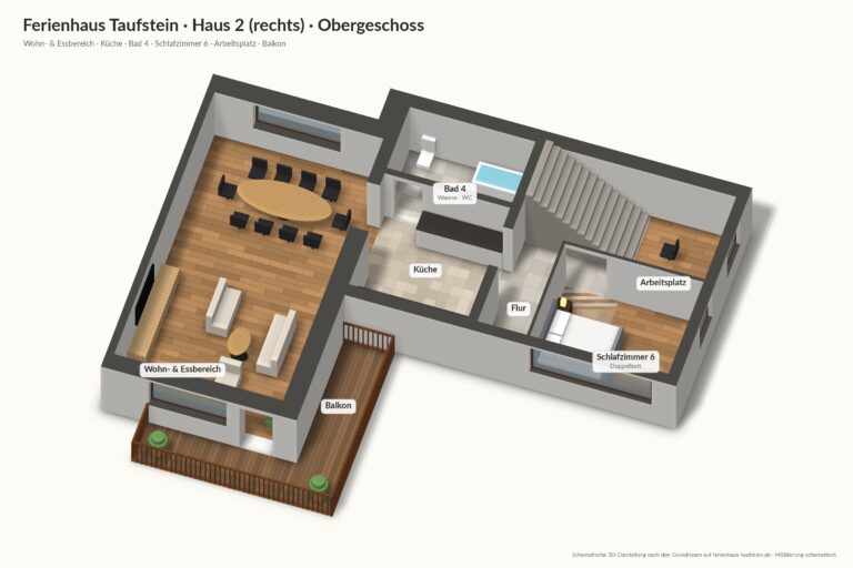 Ferienhaus Taufstein Haus 2 · Obergeschoss in 3D
