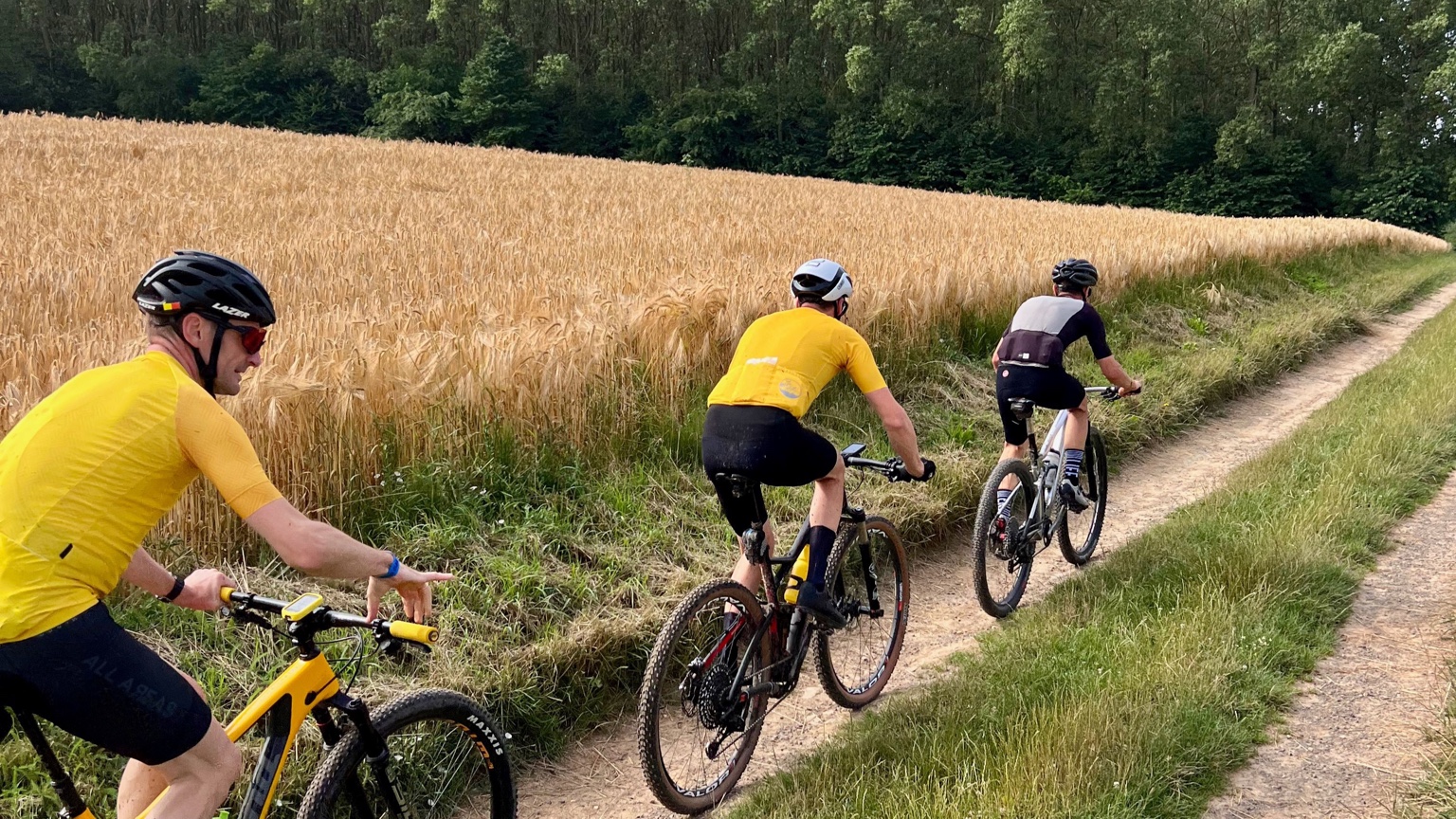 Radgruppe auf einem Feldweg